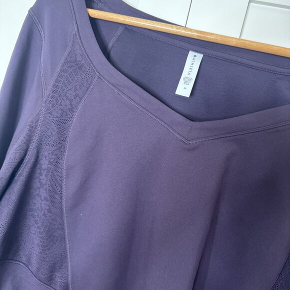 Athleta Shanti Lace Purple Crop Long Sleeve Breathe Wicking Shirt Top Sz 2X - Picture 2 of 13